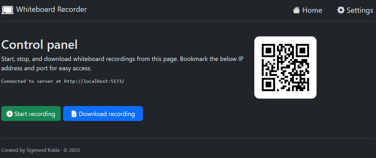 Screenshot of the homepage of Whiteboard Recorder