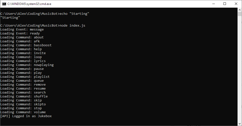 Windows CMD prompt (start.bat)