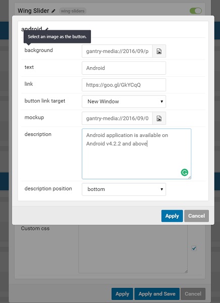 Slider panel picture selector