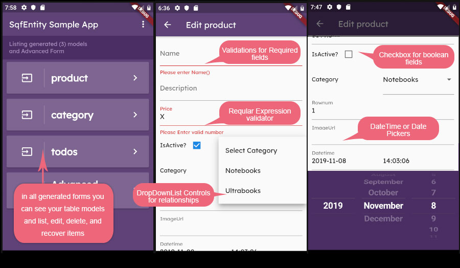 Sqf Entity Generated Forms Preview