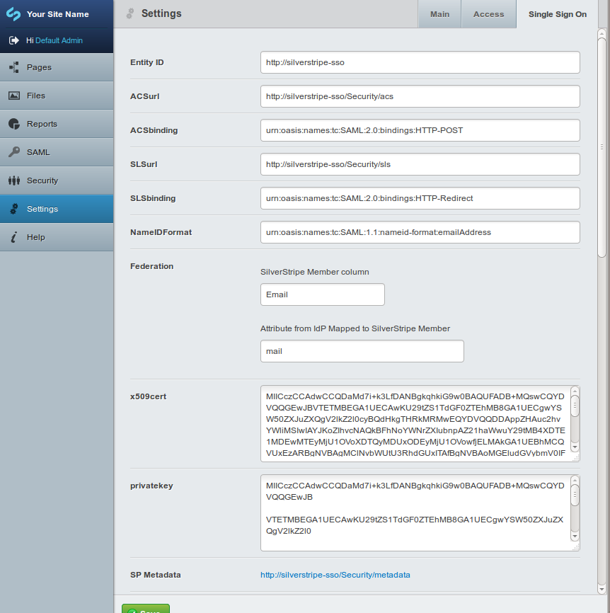 SAML Service Provider Configuration