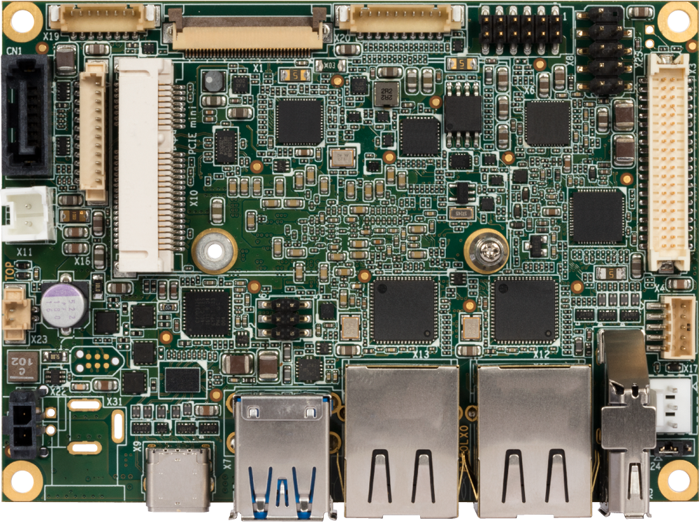 x5-E3930 dual-core Atom CPU pico-ITX board, component side view